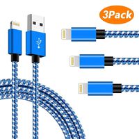 Nylon Braided Lightning to USB A Cable - Blue White, 6-Foot (3-Pack)