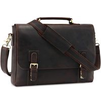 Kattee Men's Leather Satchel Briefcase, 15.6" Laptop Messenger Shoulder Bag Tote Dark Coffee