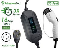 PRIMECOM Level 2 Electric Vehicle (EV) Charger (220V / 240Volt, 16Amp) Portable EVSE Smart Electric Car Charger, 30', 40', and 50 Feet Lengths (14-30P, 30 Feet)