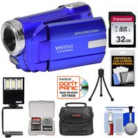 Vivitar DVR-508 HD Digital Video Camera Camcorder (Blue) with 32GB Card + Case + LED Video Light + Tripod + Kit