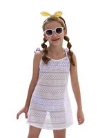 LEINASEN Kids Girl's Beach Crochet Mesh Crossback Swim Cover Up Dress White