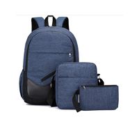 3 Pc/Set Anti Theft Backpack Men Leisure Canvas Back Pack Travel Laptop Backpack Women Bagpack School Bags Sac A Dos,Navy Blue,15.6