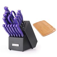 McCook MC36V 16 Pieces FDA Certified Forged Triple Rivet Knife Set in Hard Wood Block with Built-in Sharpener Plus Bonus Bamboo Cutting Board,Purple
