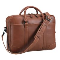 Polare Soft Real Leather Double Zipper Laptop Computer 16'' Briefcase Business Bag
