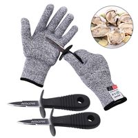 Oyster Shucking Knife -High Performance Level 5 Protection Food Grade Cut Resistant Gloves Stainless Steel Clam Shellfish Seafood Opener (1 pair gloves + 2 knives)(L)