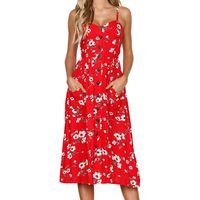 KYLEON Maxi Women's Dresses Summer Floral Bohemian Spaghetti Strap Button Down Swing Midi Dress with Pockets
