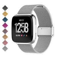 SMEECO Metal Band for Fitbit Versa 2 Stainless Steel Strong Magnetic Loop Smartwatch Replacement Mesh Wristband for Men and Women Universal Use for Fitbit Versa/Versa Lite Edition/SE Large (Silver)