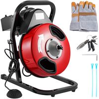 Mophorn 50Ft x 1/2Inch Drain Cleaner Machine fit 1 Inch (25mm) to 4 Inch(100mm) Pipes 250W Drain Cleaning Machine Portable Electric Drain Auger with Cutters Glove Sewer Snake Plumbing Tool