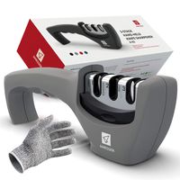Kitchen Knife Sharpener - 3 Stage Knife Sharpening Tool Sharpens Chef's Knives - Kitchen Accessories Help Repair, Restore and Polish Blades Quickly, Food Safety Cut Resistant Glove Included, Gray