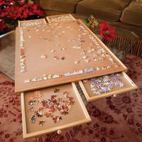 Bits and Pieces - Standard Size Wooden Puzzle Plateau-Smooth Fiberboard Work Surface - Four Sliding Drawers Complete This Puzzle Storage System