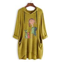 Hoodies for Women Casual Cat Graphic Sweatshirt Long Sleeve Pullover Hoodies Blouses Tunic Tops for Girls Teens (US 12, Yellow)