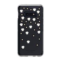 Kate Spade New York Phone Case | for Samsung Galaxy S10E | Protective Clear Crystal Hardshell Phone Cases with Slim Floral Design and Drop Protection - Scattered Flowers Black/White/Gems