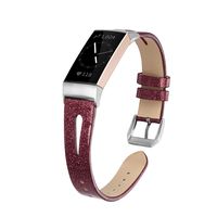 MEFEO Slim Bands for Fitbit Charge 3, Stylish Sparkly Leather Band Replacement Accessories Breathable Strap Wristband for Fitbit Charge 3 and Charge 3 SE (Wine Red)