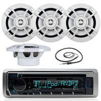 Great New Kenwood Marine Boat Yacht Outdoor Bluetooth Stereo CD MP3 Player USB iPod iPhone Pandora AM/FM Reciver, 4 X Kenwood 6.5" Inch Waterproof Speakers Enrock Antenna - Marine Audio Kit