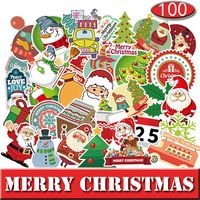 Jasion 100-Pcs Vinyl Stickers Waterproof Lovely Merry Christmas Santa Reindeer Gift Graffiti Decals for Water Bottles Cars Motorcycle Skateboard Portable Luggages Ipad Laptops