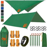 Rain Fly EVOLUTION 10 x 10 ft Hammock Waterproof Green Tent TARP 170" Centerline & Survival Bracelet - 22 pcs - Lightweight - Backpacking Approved - Perfect Hammock for Camping - Multiple Colors