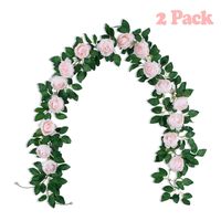 Miracliy 6.6 Ft Artificial Rose Vine Garland Fake Hanging Rose Faux Flower for Wedding Arch Arrangement Light Pink
