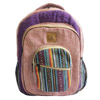 Large Purple Hemp Backpack - Pure Natural Hemp Cotton Backpacks for Men & Women - Multi Pocket Organic Himalayan Students Bag packs for Laptop, Books, Travel & Hiking - Bohemian/Hippie/Rice Bags