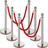 Mophorn 6 Pcs Stainless Steel Stanchion Post Queue Crowd Control Red Velvet Rope 38In Silver Crowd Control Barriers Queue Line