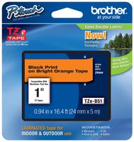 Genuine Brother 1" (24mm) Black on Bright Orange TZe P-touch Tape for Brother PT-9700PC, PT9700PC Label Maker