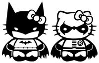 Triprel - Hello Kitty Batman and Robin Set - 5" tall (color: Black) Decal - Windows, Cars, Skateboards, Laptops, Tablets, etc.