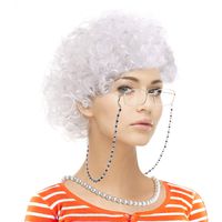 Old Lady Cosplay Set-Grandmother Wig,Wig Caps,Madea Granny Glasses, Eyeglass Retainer Chain,Pearl Necklace(5 Pieces) Fits All (Style-7)