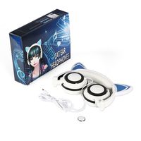Kids Headphones,Cat Ear Headphones,TUYOO Foldable LED Blinking Fashion Cute Cartoon Headsets Perfect Gift for Girls,Boys,Teens,Kids (Cat Ear Headphones, White)