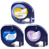 3X Replace DYMO LetraTag Iron-on Fabric & Plastic Labels Tape 12mm Compatible DYMO LetraTag Labeling Refills Black on White/Clear/Fabric White for Dymo LetraTag Label Makers Plus LT-100H LT-100T QX50