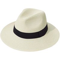 Lanzom Women Wide Brim Straw Panama Roll up Hat Fedora Beach Sun Hat UPF50+ (A-Beige)