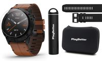 Garmin Fenix 6X Sapphire (Black with Leather Band) Power Bundle | Extra Quickfit Band, Screen Protectors, PlayBetter Portable Charger & Hard Case | 2019 | PulseOx, ClimbPro, PacePro, Spotify & Music