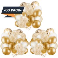 60 Pack Gold Balloons + Gold Confetti Balloons w/Ribbon | Balloons Gold | Gold Balloon | Gold Latex Balloons | Golden Balloons | White and Gold Balloons 12 inch | Clear Balloons with Gold Confetti |