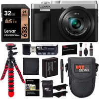 Panasonic Lumix DC-ZS80 4K Wi-Fi Digital Camera (Silver) with Lexar 32GB Memory Card, Tabletop Tripod, Spare Battery, Cleaning Kit, Camera Case and Card Reader