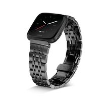 Shangpule Compatible for Fitbit Versa & Versa Lite Bands, Stainless Steel Metal Replacement Strap Bracelet Wrist Band Accessories for Versa Smart Watch Women Man Large Small (Black)