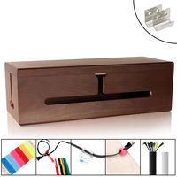 HomeBliss Black Walnut Wood Large Cable Management Box - Stylish Cord Organizer Cable Management Box for Cord Hider and Cord Management - Cable Organizer Box with Protector Cable Sleeve