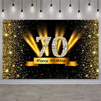 Trgowaul 70th Birthday Backdrop 5.2x3.3 ft Background Black and Gold Extra Large Glitter Gold Diamond 70 Birthday Party Decorations Banner Supplies for Women Men Birthday Photo Photography