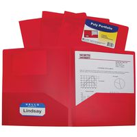 C-Line Two-Pocket Heavyweight Poly Portfolio, For Letter Size Papers, Includes Business Card Slot, 1 Case of 25 Portfolios, Red (33954-25)