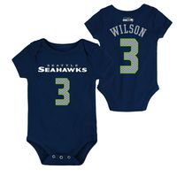 OuterStuff NFL Newborn Infants Team Color Name and Number Bodysuit Creeper (18 Months, Russell Wilson Seattle Seahawks Home Navy)