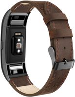 SWEES Bands Compatible for Fitbit Charge 2 Leather Small (5.6" - 7.5"), Genuine Leather Replacement Wristband Metal Connectors Women, Black, Beige, Brown, Grey, Rose Gold, Blue
