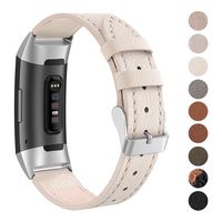 SWEES Leather Bands Compatible for Charge 3 & Charge 3 SE Fitness Tracker, Genuine Leather Band Strap Wristband Replacement for Women Men Small Large, Black, Rose Gold, Beige, Brown, Grey, Tan