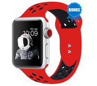 NOMBARGO Sport Watch Band Replacement for Apple Watch Band 42mm 44mm Comfortable Silicone Wrist Band, Great Gift Compatible with Series 1 to 5 (Red-Black)