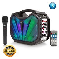 Portable PA Speaker System - BT Connectivity Compatible Battery Powered Rechargeable Outdoor Sound Speaker Microphone Set with MP3 USB SD FM Radio AUX, LED Dj Lights, Carry Handle - Pyle PWMA285BT