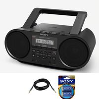 Sony ZSRS60BT CD Boombox with Bluetooth and NFC (Black) with 10ft AUX Cable and 6 Stamina Platinum C Batteries