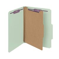 Smead Pressboard Classification File Folder with SafeSHIELD Fasteners, 1 Divider, 2" Expansion, Letter Size, Gray/Green, 10 per Box (13776)