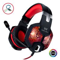 Stereo Gaming Headset with Mic for PC PS4 Xbox One Nintendo Switch,Lightweight Over Ear Headphones 3.5mm Jack for Laptop Mac,USB RGB LED Light & Noise Cancelling Mic Mute & Volume Control - Red
