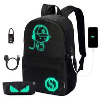 School Backpack, Anime Luminous Backpack Unisex Fashion Backpack Daypack College School Bookbag Travel Laptop Backpack with USB Charging Port and Anti-theft Lock & Pencil Case, Black