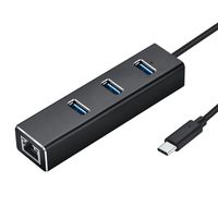 Crukee USB TYPE C Hub Adapter to 3 USB 3.0 Ports & Gigabit Ethernet RJ45 Port with Blue LED Light (Black Aluminium Alloy)
