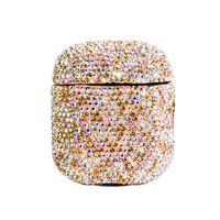 2019 Newest Luxurious Rhinestone AirPods Case with Keychain, Shockproof Protective Premium Crystal Cover Skin for AirPods Charging Case 2 & 1 (Peach+AB C12 No Keychain)