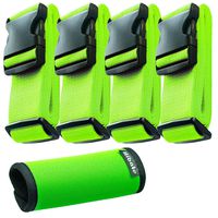 Hibate (4_Green) Luggage Straps Belts and (1_Green) Neoprene Suitcase Handle Wrap Grip Tags