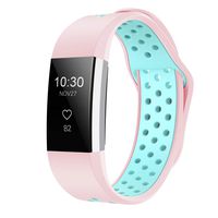iGK Silicone Replacement Bands Compatible for Fitbit Charge 2, Adjustable Breathable Sport Strap Smartwatch Fitness Wristband with Air Holes Pink Teal Small