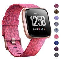 KIMILAR Compatible Fitbit Versa Bands, Women Men Large Small Woven Fabric Breathable Accessories Strap Compatible Fitbit Versa Smart Watch (Fluorescent Pink, Large(7.1"-9.1"))